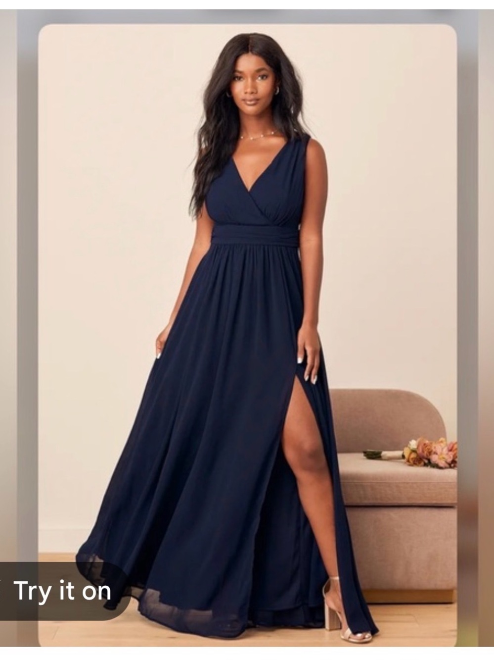 Lulu's Navy Blue Sleeveless V-Neck Maxi Dress with Side Slit